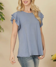 Load image into Gallery viewer, Blue Ruffle Sleeve Blouse Large
