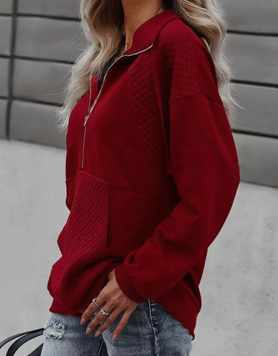 Dark Red Quilted Quarter Zip Small